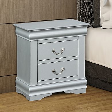 Traditional Style Wooden Nightstand with Two Drawers and Bracket Base, Gray