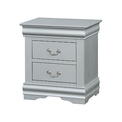Traditional Style Wooden Nightstand with Two Drawers and Bracket Base, Gray