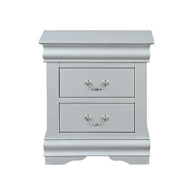 Traditional Style Wooden Nightstand with Two Drawers and Bracket Base, Gray