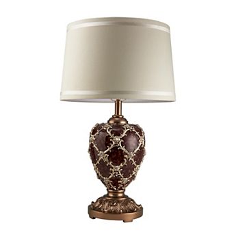 Polyresin Urn Shaped Table Lamp with Diamond Stencils Pattern, Brown