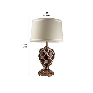 Polyresin Urn Shaped Table Lamp with Diamond Stencils Pattern, Brown