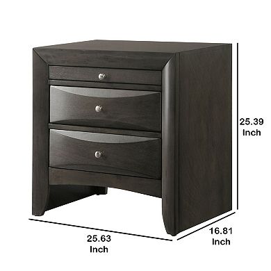 Wooden Nightstand with Bevel Drawer Front, Gray