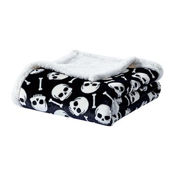 Skull Bones Sherpa Microplush Throw Blanket Decorative Halloween Spooky and Playful Design