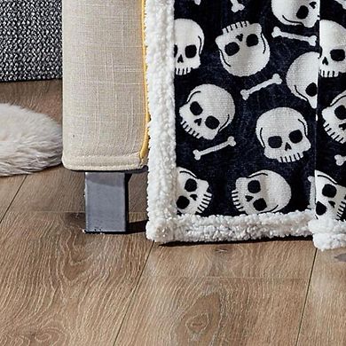 Skull Bones Sherpa Microplush Throw Blanket Decorative Halloween Spooky and Playful Design