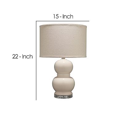 Table Lamp with Stacked Bellied Design Ceramic Base, Cream