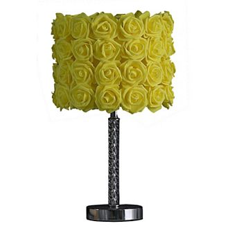 Bloom Roses Drum Shade Table Lamp with Twisted Acrylic Base, Yellow