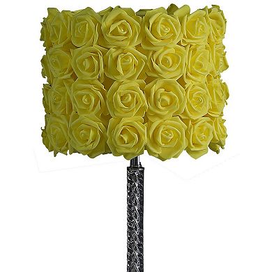 Bloom Roses Drum Shade Table Lamp with Twisted Acrylic Base, Yellow