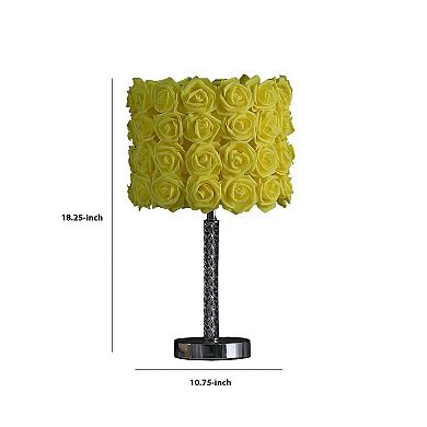 Bloom Roses Drum Shade Table Lamp with Twisted Acrylic Base, Yellow