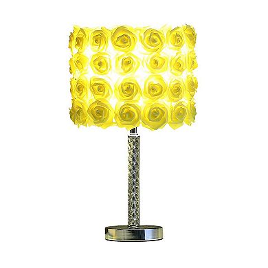 Bloom Roses Drum Shade Table Lamp with Twisted Acrylic Base, Yellow