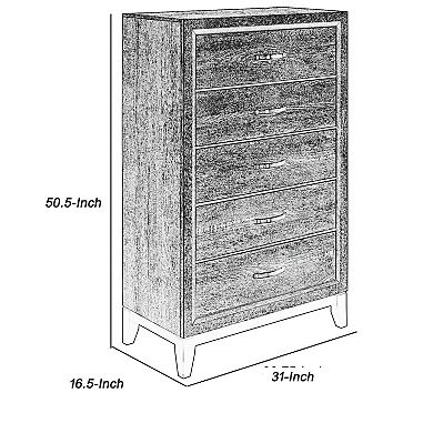 5 Drawer Wooden Chest with Grain Details and Chamfered Feet, Gray