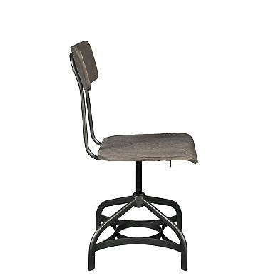 Metal Adjustable Side Chairs with Wooden Swivelling Seats and Open Backrest, Gray, Set of Two