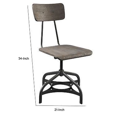 Metal Adjustable Side Chairs with Wooden Swivelling Seats and Open Backrest, Gray, Set of Two