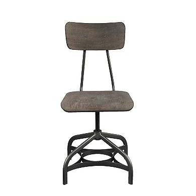 Metal Adjustable Side Chairs with Wooden Swivelling Seats and Open Backrest, Gray, Set of Two