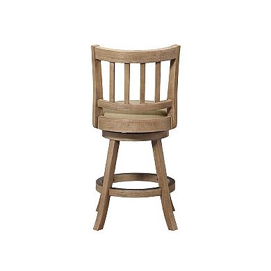 Adam 24 Inch Solid Wood Swivel Counter Stool, Slatted Back, Oat Brown