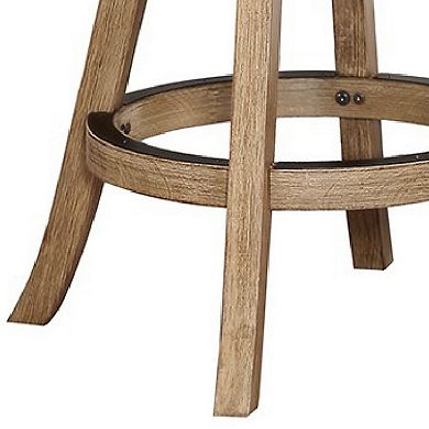 Adam 24 Inch Solid Wood Swivel Counter Stool, Slatted Back, Oat Brown