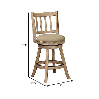 Adam 24 Inch Solid Wood Swivel Counter Stool, Slatted Back, Oat Brown