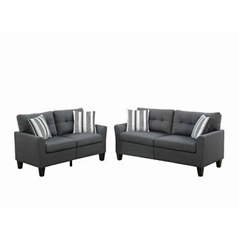 Glossy Polyfiber 2 pc Sofa Set In Charcoal Gray