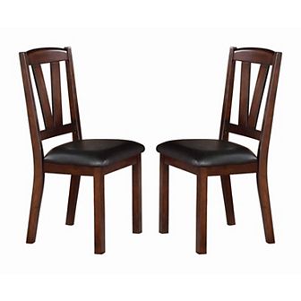 Solid Wood Leather Seat Side Chair Brown Set of 2