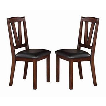 Solid Wood Leather Seat Side Chair Brown Set of 2