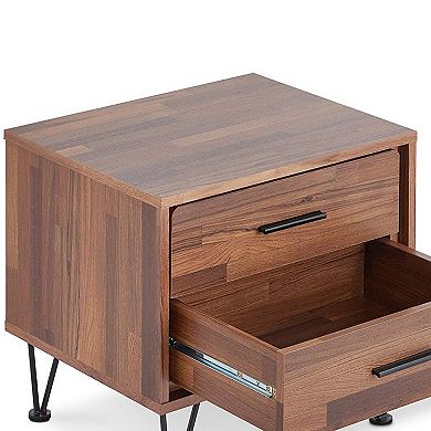 Contemporary 2 Drawers Wood Nightstand By Deoss, Brown