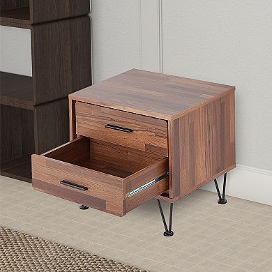 Contemporary 2 Drawers Wood Nightstand By Deoss, Brown