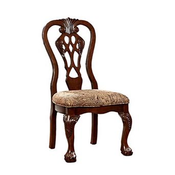 Elana Traditional Side Chair With fabric, Brown Cherry Finish, Set of 2