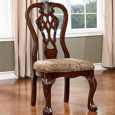 Elana Traditional Side Chair With fabric, Brown Cherry Finish, Set of 2