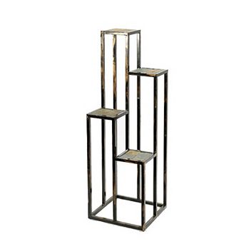 4 tier Cast Iron Frame Plant Stand with Stone Topping, Black and Gold