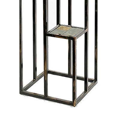 4 Tier Cast Iron Frame Plant Stand with Stone Topping, Black and Gold