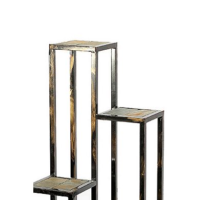 4 Tier Cast Iron Frame Plant Stand with Stone Topping, Black and Gold