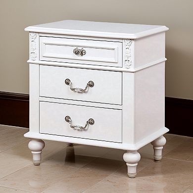 Nightstand with 3 Drawers and Built In USB Port, White