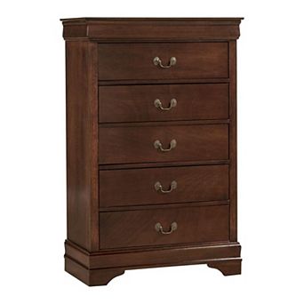 5 Drawer Wooden Chest With Metal Hardware, Cherry Brown