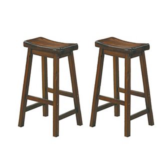 Wooden 29" Counter Height Stool With Saddle Seat, Distressed Cherry, Set Of 2