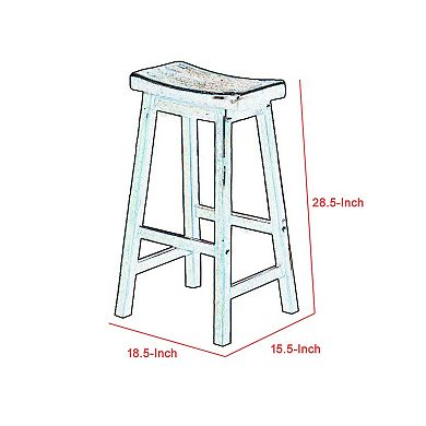 Wooden 29" Counter Height Stool With Saddle Seat, Distressed Cherry, Set Of 2