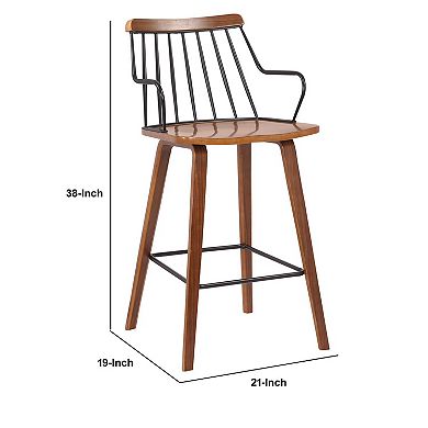 26 Inches Counter Height Barstool with Spindle Back, Brown and Black