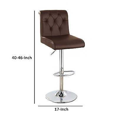 Adjustable Barstool with Rolled Button Tufted Back, Set of 2, Brown