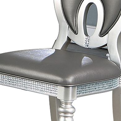Neil 23 Inch Modern Dining Side Chair, Vegan Faux Leather, Set of 2, Silver