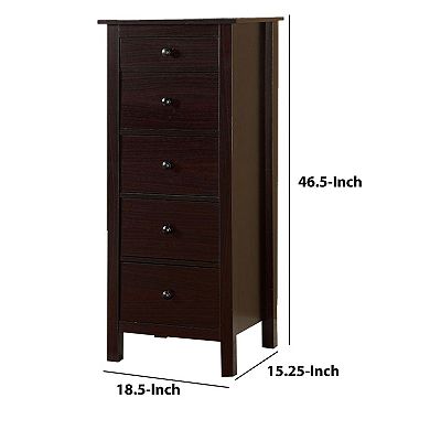 Contemporary Style 5 Drawer Wooden Chest with Straight Legs, Brown