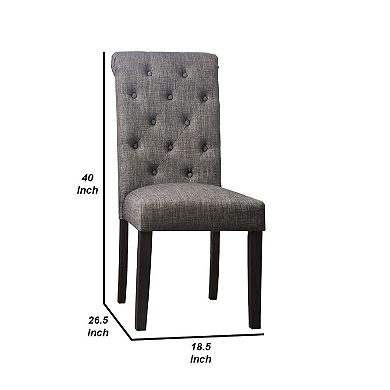 27 Inch Fabric Dining Chair, Button Tufted Rolled Back, Wood, Gray