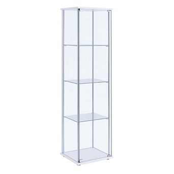Glass and Metal Curio Cabinet with 4 Shelves, Clear and White