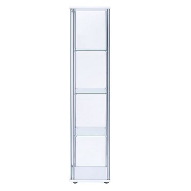 Glass and Metal Curio Cabinet with 4 Shelves, Clear and White