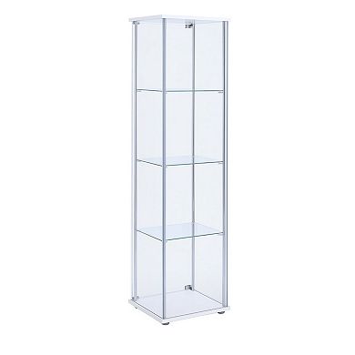 Glass and Metal Curio Cabinet with 4 Shelves, Clear and White