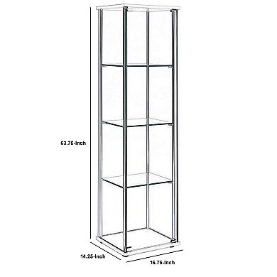 Glass and Metal Curio Cabinet with 4 Shelves, Clear and White