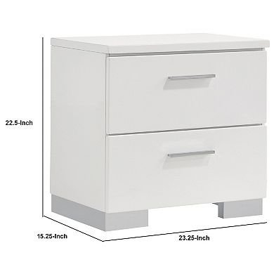 Wooden Nightstand with 2 Drawers and Chrome Metal Legs, White
