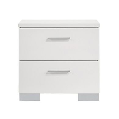 Wooden Nightstand with 2 Drawers and Chrome Metal Legs, White