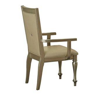 Wooden Arm Chair with Crystal Tufted Leatherette Backrest, Silver