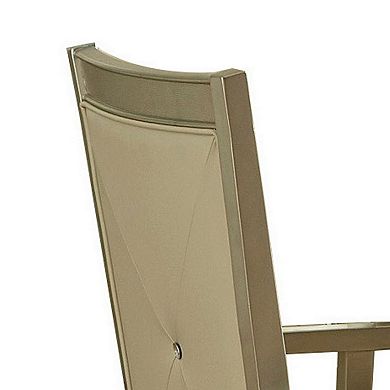 Wooden Arm Chair with Crystal Tufted Leatherette Backrest, Silver