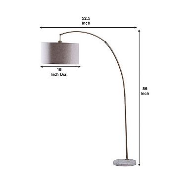 Floor Lamp with Curved Metal Frame and Drum Shade, Antique Gold