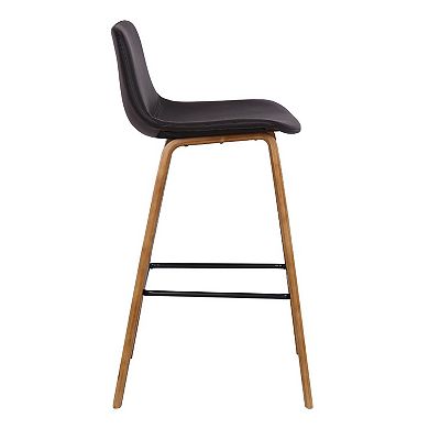 35 Inch Wooden Barstool with Leatherette Seat, Brown