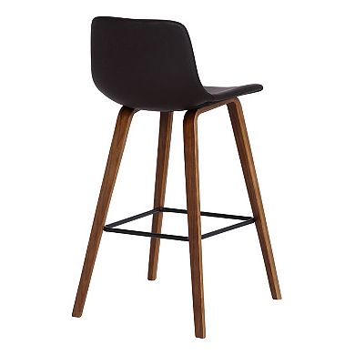 35 Inch Wooden Barstool with Leatherette Seat, Brown